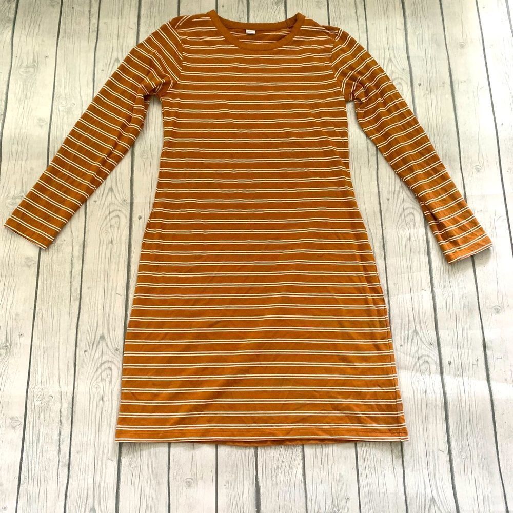 Old Navy gold brown striped dress-medium